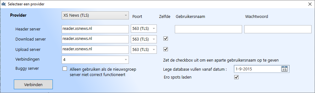 Spotnet: EasyUsenet server details entered